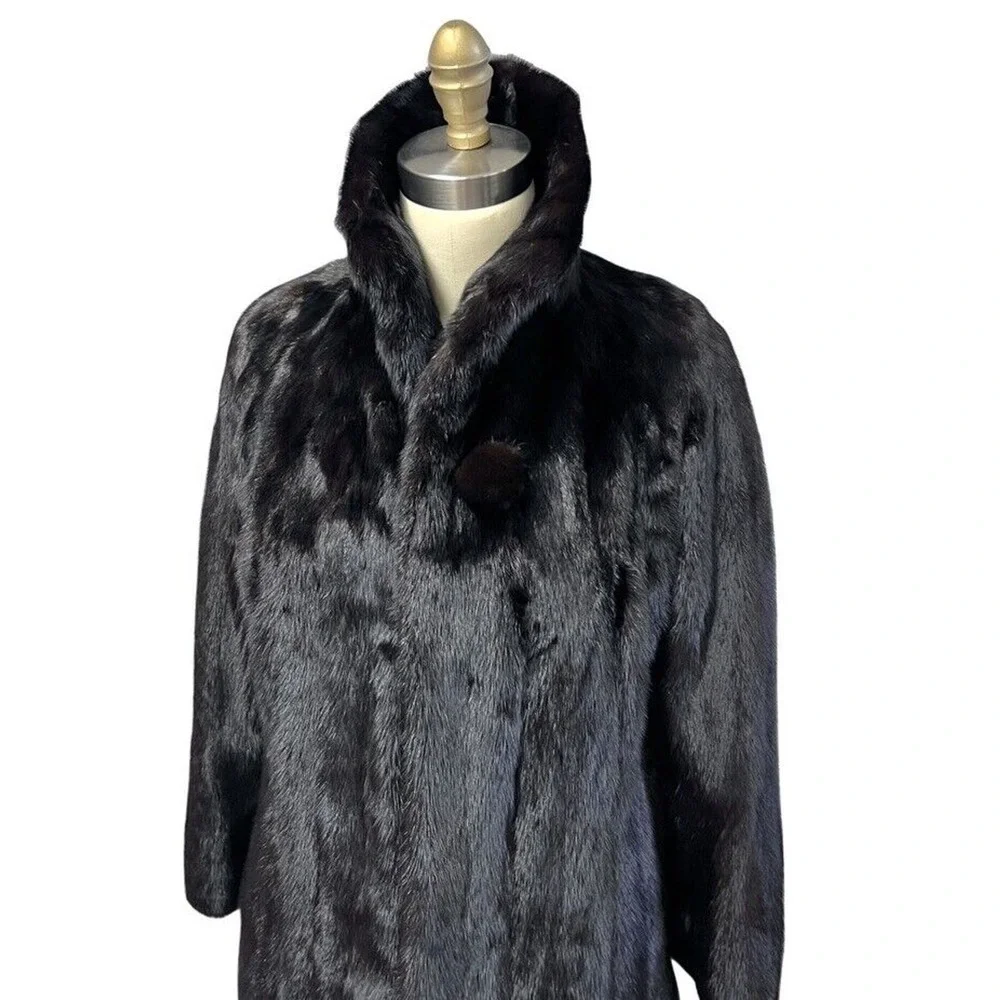 Mob wife Flemington Furs Mink Fur Ranch Natural Blk Mint Sz S/M Matching Hat vtg - Picture 5 of 16